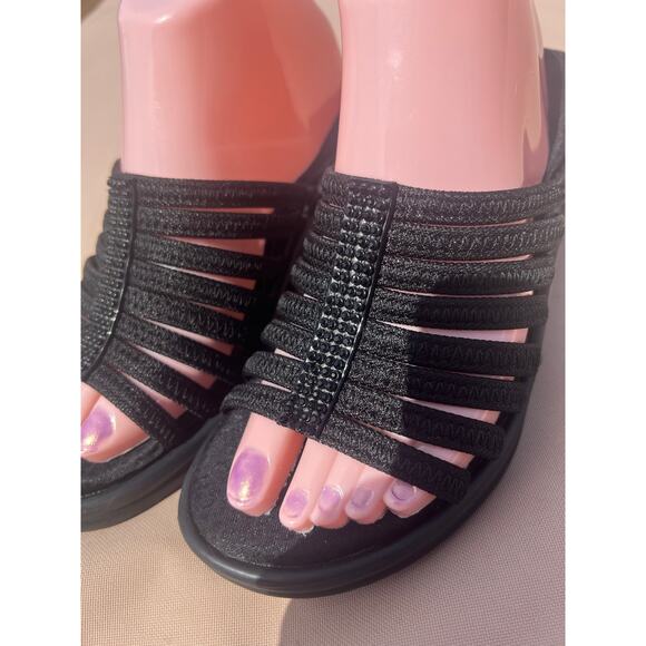 Skechers Rumblers Hotshot Black Rhinestone Wedge Slide Strappy Comfort Sandals 9 - Picture 5 of 14